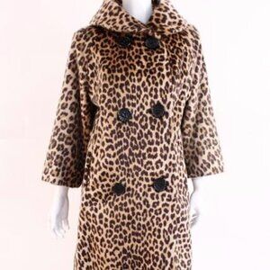 Vintage Leopard Print Faux Fur Coat